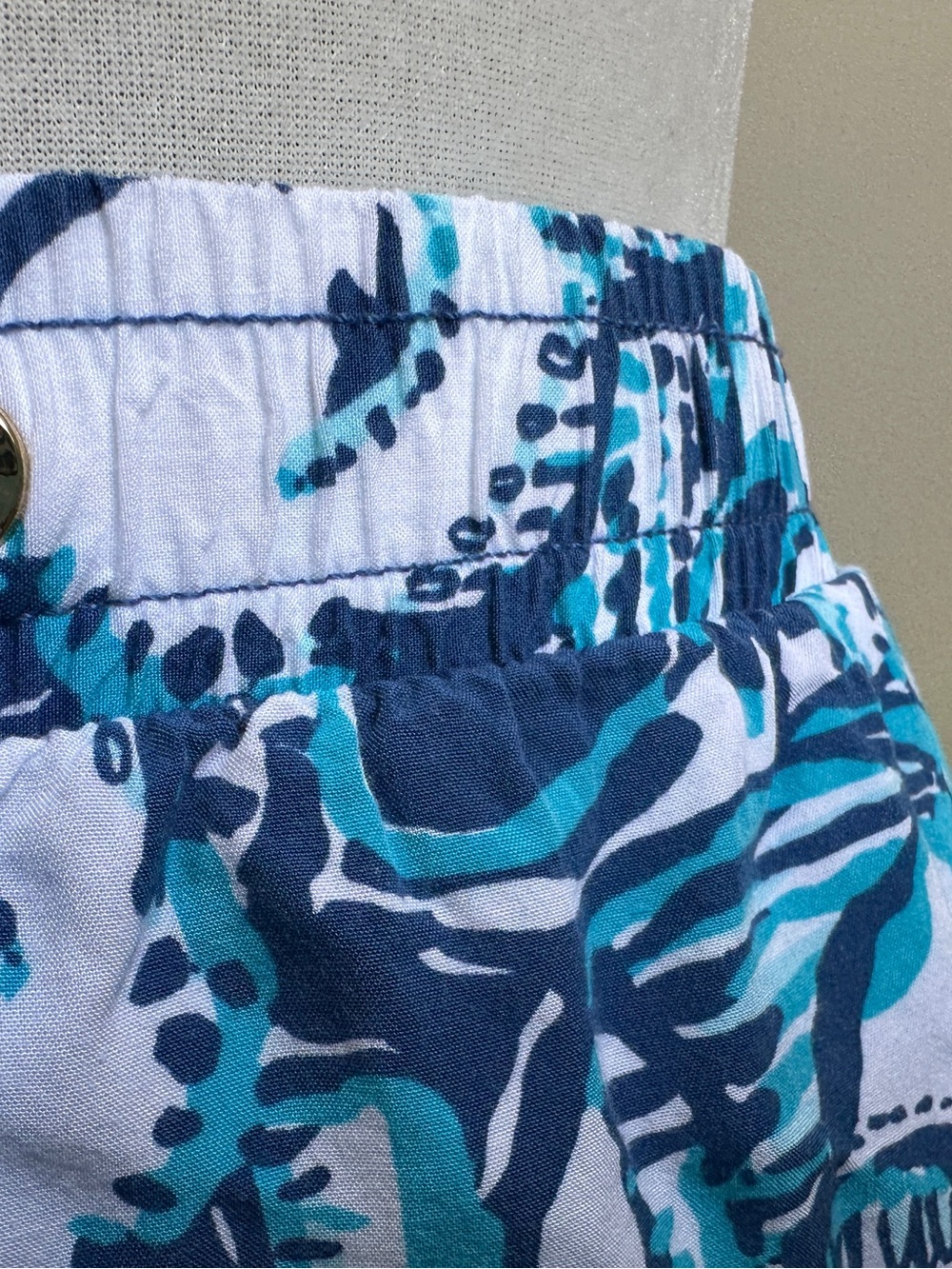 Lilly Pulitzer Teal , Navy & White Printed Elastic-drawstring Waist Shorts - Picture 2 of 11